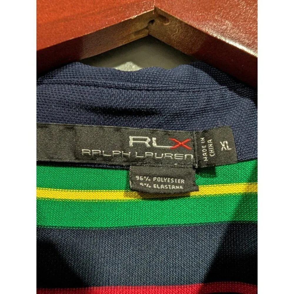 Ralph Lauren Mens Green Navy Striped Polo Shirt Size XL Collared Buttons